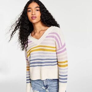 Hippie Rose Juniors' Striped V-Neck Sweater